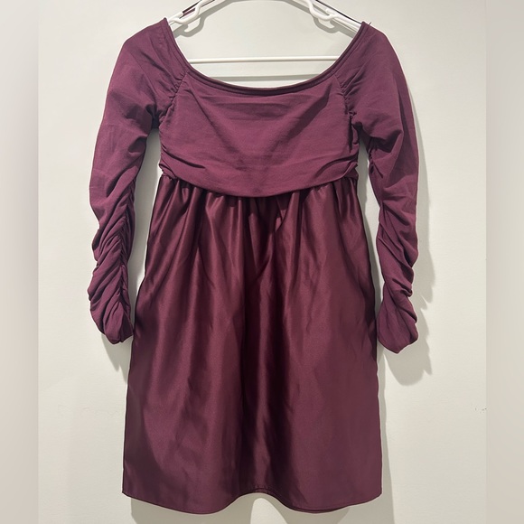NWOT Zara Burgundy Combination Knit Mini dress Size M Long-sleeve Off Shoulder - Picture 3 of 10